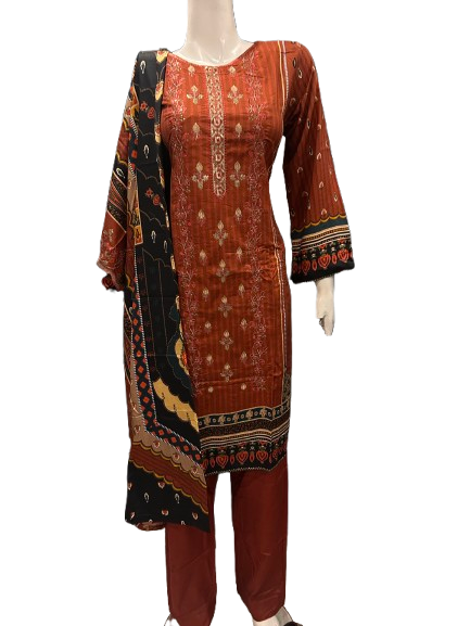 10 Embroidered Linen Suit with Linen Dupatta (Dec)