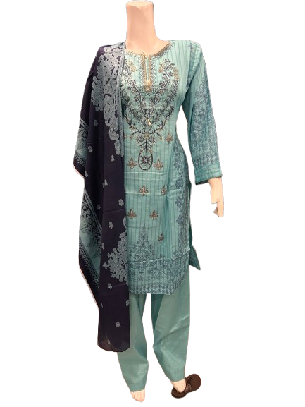 1 Embroidered Lawn Suit with Lawn Dupatta (Dec)