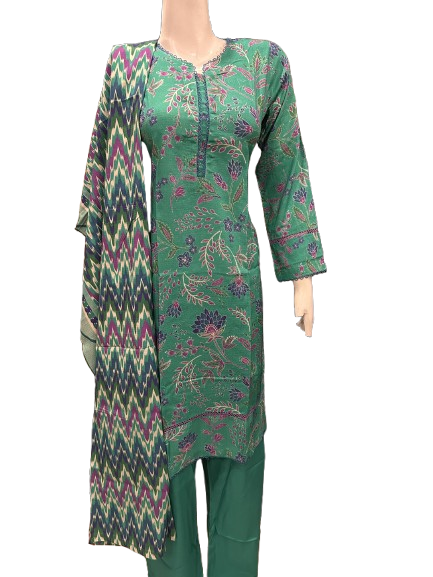 3 Sky Blue Embroidered Linen Suit with Linen Dupatta (Dec)