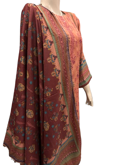 5 Embroidered Linen Suit with Linen Dupatta (Dec)