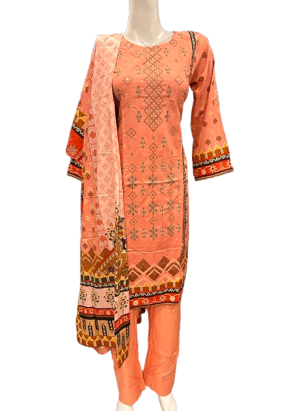 6 Embroidered Linen Suit with Linen Dupatta (Dec)