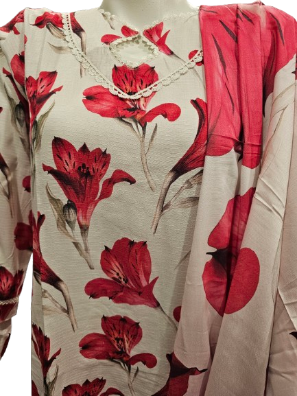 20 Embroidered Linen Suit with Linen Dupatta (Dec)