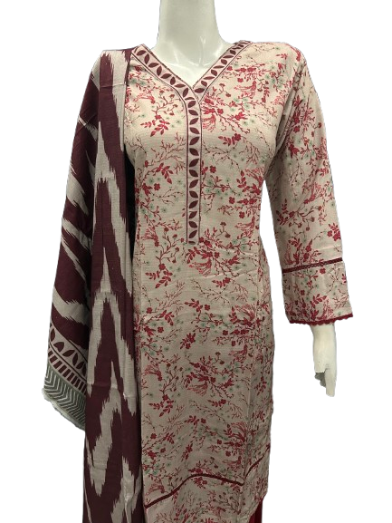 11 Embroidered Linen Suit with Linen Dupatta (Dec)