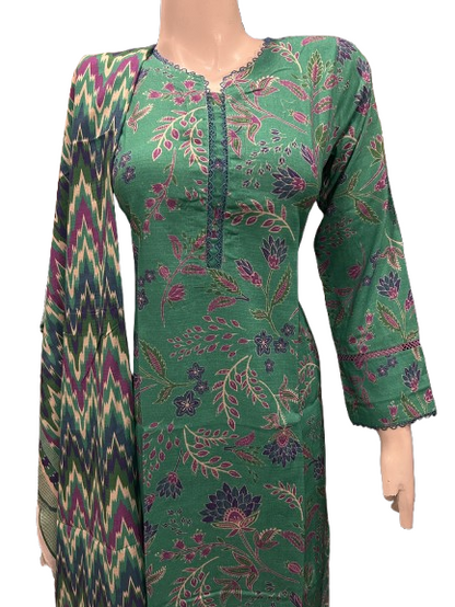3 Sky Blue Embroidered Linen Suit with Linen Dupatta (Dec)