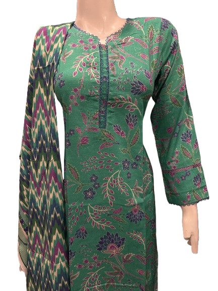 3 Sky Blue Embroidered Linen Suit with Linen Dupatta (Dec)