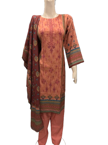 5 Embroidered Linen Suit with Linen Dupatta (Dec)