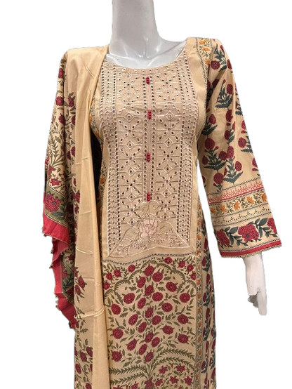 13 Embroidered Linen Suit with Linen Dupatta (Dec)