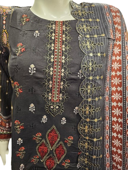 17 Embroidered Linen Suit with Linen Dupatta (Dec)