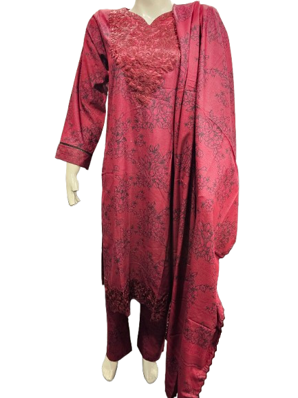 16 Embroidered Dhanak Suit with Heavy Dupatta (Dec)