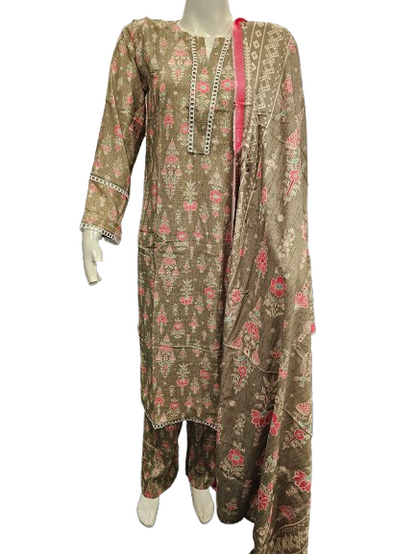 18 Embroidered Linen Suit with Linen Dupatta (Dec)