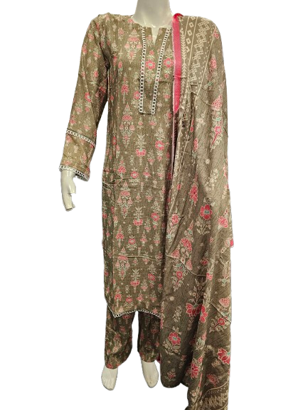 18 Embroidered Linen Suit with Linen Dupatta (Dec)