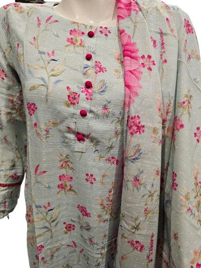 19 Embroidered Linen Suit with Linen Dupatta (Dec)