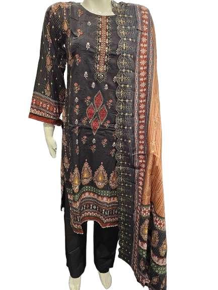 17 Embroidered Linen Suit with Linen Dupatta (Dec)