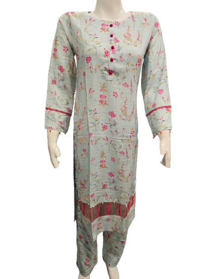 19 Embroidered Linen Suit with Linen Dupatta (Dec)