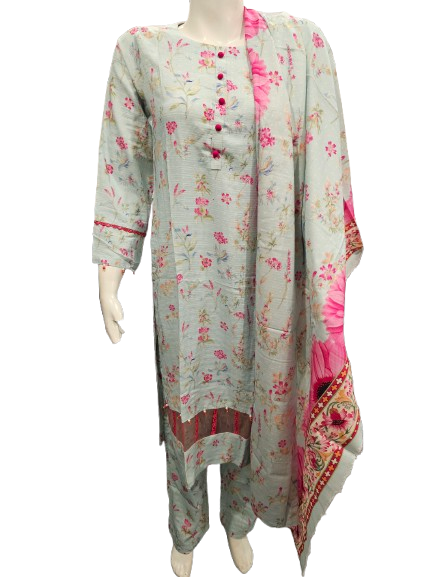 19 Embroidered Linen Suit with Linen Dupatta (Dec)