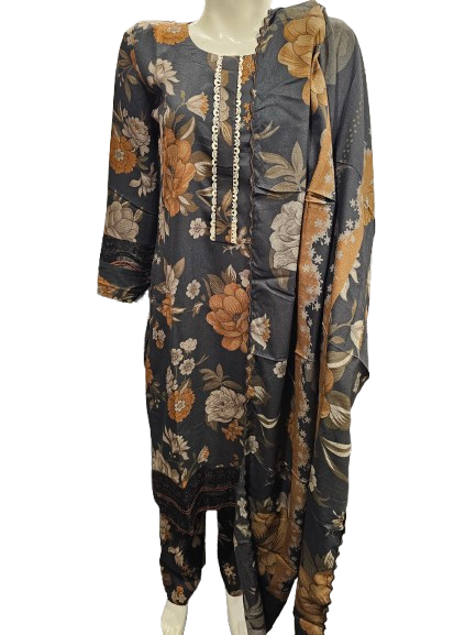 15 Embroidered Dhanak Suit with Heavy Dupatta (Dec)