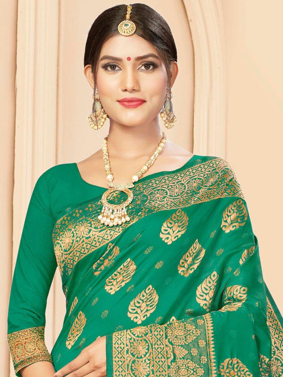 Persian Green Banarasi Silk Handwoven Saree - Solid Boutique Canada