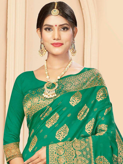 Persian Green Banarasi Silk Handwoven Saree - Solid Boutique Canada