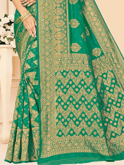 Persian Green Banarasi Silk Handwoven Saree - Solid Boutique Canada