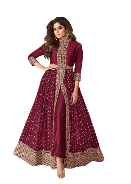 2 Ashirwaad Golden Slit Style Anarkali Suit Unstitched Magenta