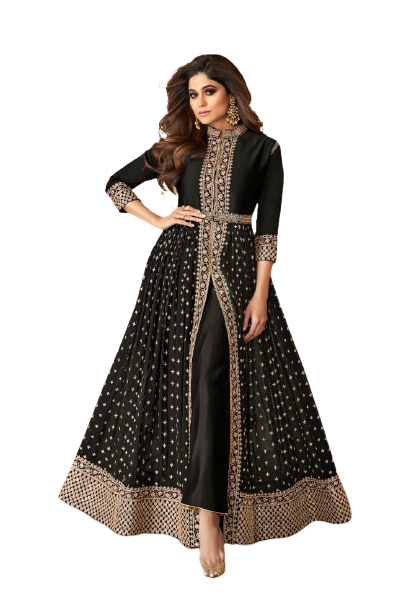 2 Ashirwaad Golden Slit Style Anarkali Suit Unstitched Black