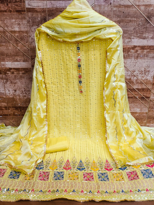 Yellow Georgette Suit Unstitched