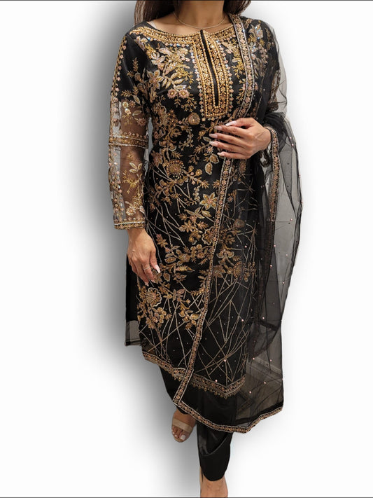51 Soft Net With Embroidered Stylish Party Wear Salwar Suit Black