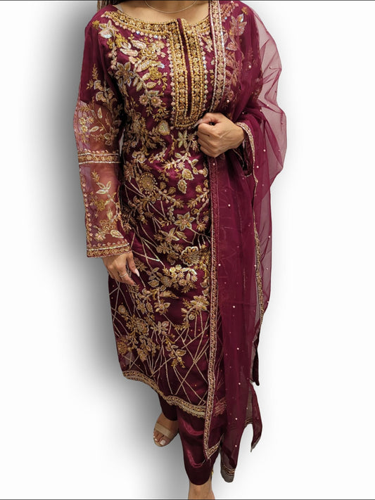 45 Soft Net With Embroidered Stylish Party Wear Salwar Suit Magenta