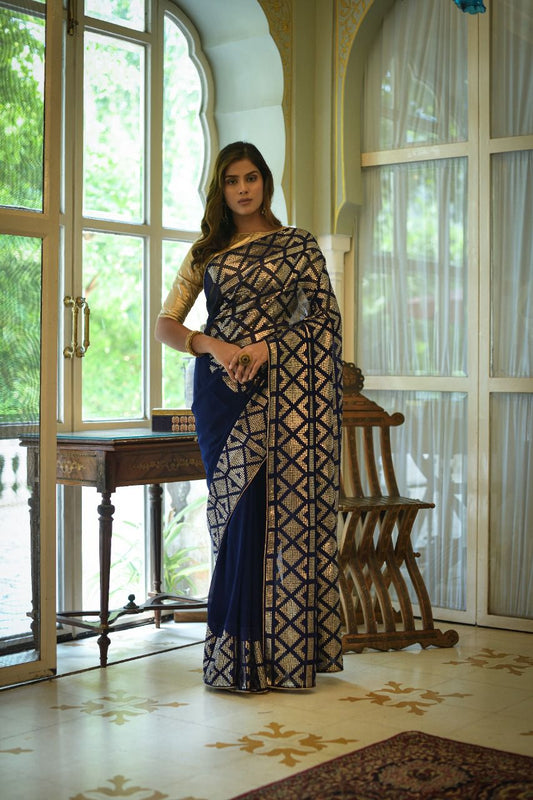 Georgette Sequence Saree Blue